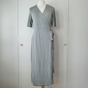 Barefoot Dreams Luxe Milk Jersey 3/4 Sleeve Wrap Dress Size S Green
